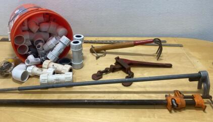5 Gallon Bucket of PVC Parts - Hoist and Tools