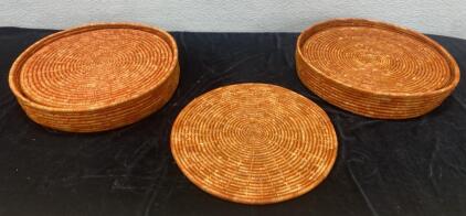 (2) Sets of 6 Hand Woven Place Mats with Hand Woven Storage