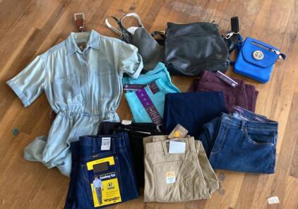 ( Offsite ) (3) Purses (7) Unused Pants (Various Sizes) and More