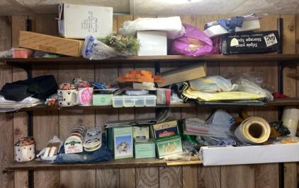 ( Offsite ) Items on Shelves - Sewing Items - Space Bag - Cups and decorations and so Much More