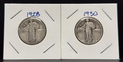 1928 & 1930 U.S. Standing Liberty Quarters, 90% Silver, Lady Liberty Design