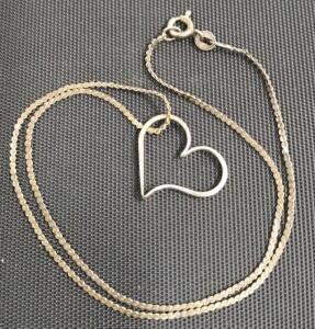 Italy Sterling Silver Open Heart Pendant w/ Singapore Rope Chain Link Necklace