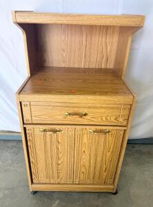 Light Oak Kitchen Storage Cabinet with Shelves and Drawer on Casters