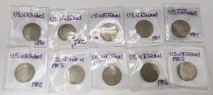 (10) 1898-1908 U.S. Nickle Coins