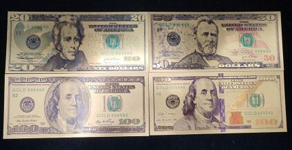 (1) 24k Gold-Plated Twenty Dollar United States Banknote Collectible (1) 24k Gold-Plated Fifty Dollar United States Banknote Collectible (2) 24k Gold-Plated Hundred Dollar United States Banknote Collectible