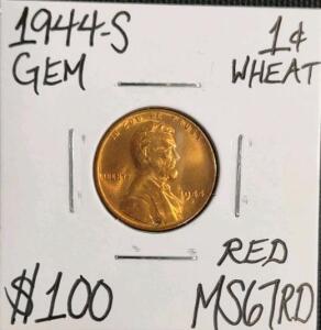 1944-S MS67RD Red Gem Wheat Copper Penny