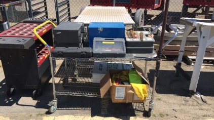 Rolling Cart with Assorted Tools and Rolling Table