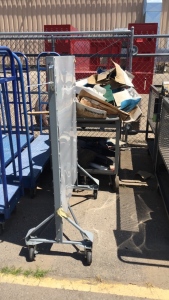 Rolling Shop Cart with Assorted Items and 1 Rolling Rack