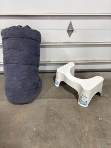 Coleman Sleeping Bag, Squatty Potty Toilet Stool, Blue/Red, White