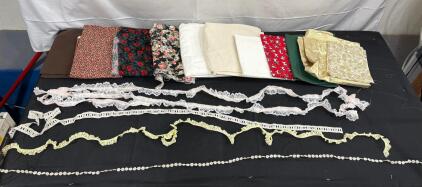 Assorted Fabric and Lace Trimmings, Floral and Animal Prints, Various Colors