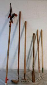 (6) Yard & Garden Hand Tools, (1) Pole Saw, (1) Garden Hoe, (1) 4-Tine Garden Rake, (1) Manual Weed Trimmer & (2) Dandylion Weeders