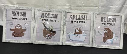 Sloth Bathroom Wall Art Set, 4-Piece, Distressed White Frames