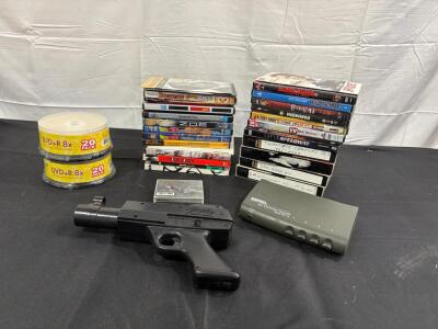 Sima SVS-14 A/V Component Selector, 4 Inputs, Serial No. 0670, Assorted Movies, And Gun