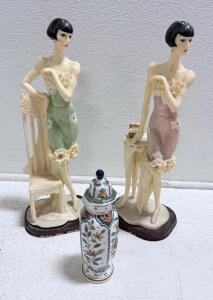 Porcelain Figurines & Delft Vase, De Porceleyne Fles, HKA 1751, Floral Designs