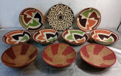 (10) Assorted Hand Woven Decorative Baskets