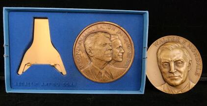 (1) 1977 Walter F. Mondale Vice Presidential Bronze Medal (1) 1985 Ronald Reagan Presidential Inaugural Medal W/ Display Stand