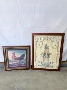 Framed Art Prints - Chicken and Pineapple Motifs, Wood Frames