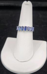 (1) Size 8 Seven Stone Oscar Friedman Tanzanite Stone .925 Ring
