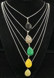 (5) Natural Gemstone Teardrop Necklaces