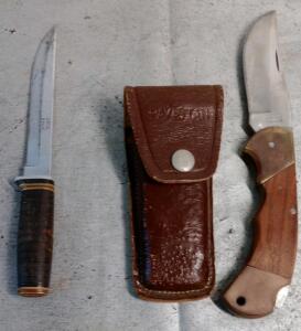 (1) Vintage Case Bros Hunting Knife Full Tang & (1) Lockblade Knife W\Sheath