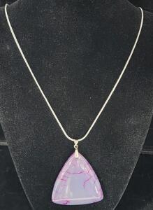 (1) 84.25 Ct. Natural Oregon Veins Agate Gemstone .925 Necklace
