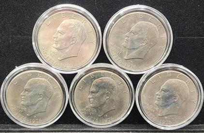 (5) Brilliant Uncirculated (BU) 1776-1976 Bicentennial Eisenhower Dollar Coins