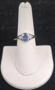 (1) Size 6 Oscar Friedman Blue Sapphire And Diamond Stone .925 Ring