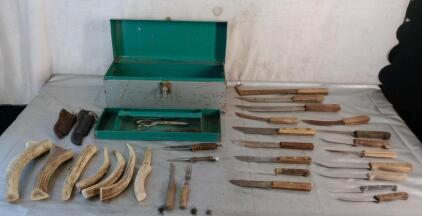 (1) Metal Toolbox W\Assorted Knife Making Hardware