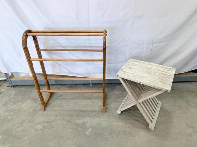 Wooden Towel Rack and Folding Side Table Set, 4-Rail Design, Foldable Feature