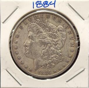 1884 Morgan Dollar Coin, United States, 90% Silver, Philadelphia Mint