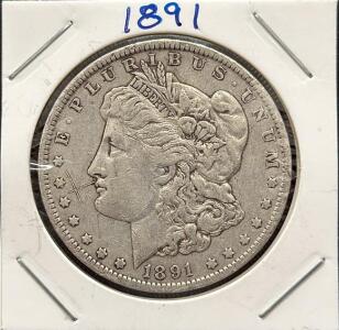 1891 Morgan Silver Dollar, Philadelphia Mint, 90% Silver