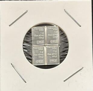 Valcambi Suisse 4x 1g Silver Bars, 999.0 Fine Silver