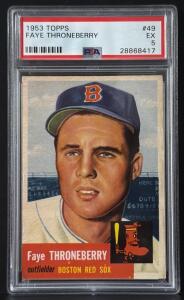 1953 Topps #49 Faye Throneberry Baseball Card, Boston Red Sox, PSA Grade EX 5