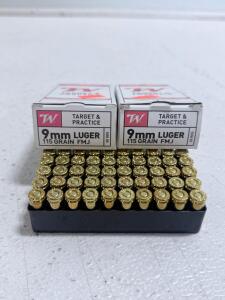 Winchester 9mm Luger 115 Grain FMJ Target & Practice Ammunition, 100 Rounds