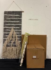 Wicker Trash Basket With Plastic Insert and Bags And (1) 20x20 White Wooden Picture Frame, Boho Wall Art, Wallpaper and Duster