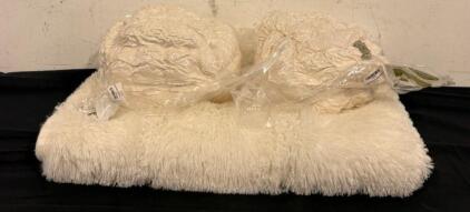 73&rdquo;x48&rdquo; White Furry Rug And (2) Knot Pillows