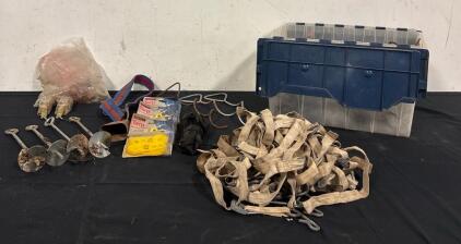 Various Farming and Home Tools Including Tarp Anchor Points, Tow Straps, Tow Anchors And More