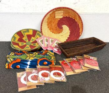 Bright Artisan D&eacute;cor Bundle: Full Circle Exchange Rwanda Baskets, India Crochet Ornaments, Tote