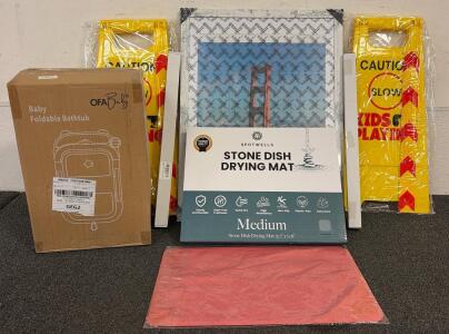 (2) Kids Playing Caution Signs, (1) Spotwells Stone Dish Drying Mat, (1) Pealsn 18x24 Poster Frame, And More!!