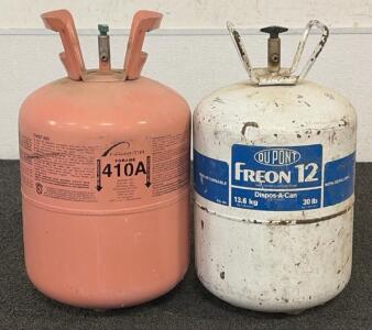 DuPont Freon 12 30 lb R-12 Cylinder & Arkema Forane 410A 30 lb R-410A Cylinder, DOT-39