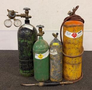 Oxy-Acetylene Welding/Cutting Gas Cylinder Set - 4 Cylinders (Nitrogen, Oxygen, Acetylene), Hose, Torch