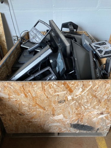 Box Crate of Assorted Monitors and Commercial Electronics