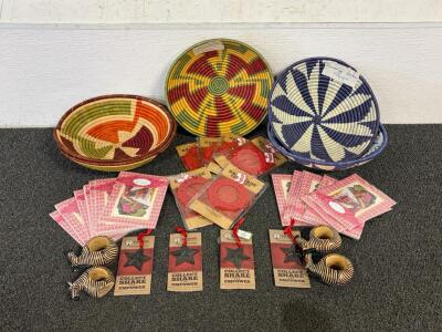 Handmade Fair Trade Baskets, Metal & Textile Ornaments, Zebra Napkin Rings, Greeting Cards Lot