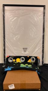 Kids Room Lot (1) Poster Picture Frame (1) Set Paw Print Curtains And (1) Stuffed Animal Shelf