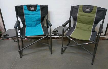 (2) Timber Ridge Folding Chairs With Side Trays Seat Height=18" Back Height=36"