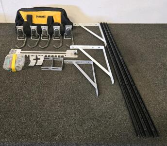 DeWalt Tool Bag w/ Garage Wall Storage Rails, Hooks & Shelf Brackets Lot