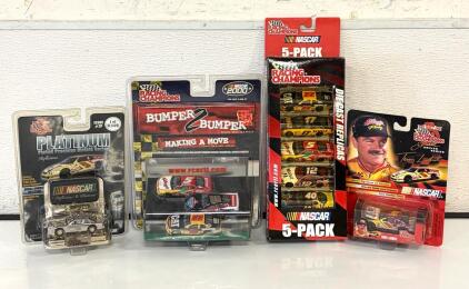 Collection Of Vintage Racing Champions NASCAR Diecast Cars From The Late 1990s And Early 2000s, Including 5-Pack Sets And Special Editions.