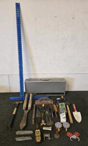 Large Mixed Tool Lot &ndash; Hammers, Screwdrivers, Squares, Gauges & Toolbox