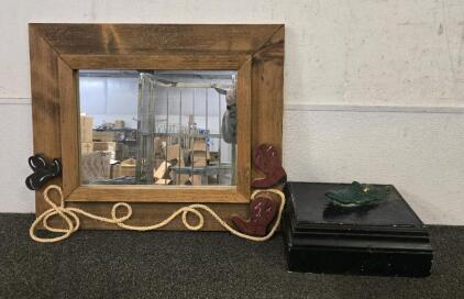 Cowboy Decorative Mirror 23.5"x19.5" & Decorative Alligator Box