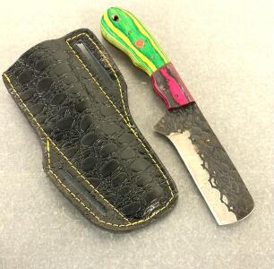 Damascus Steel Fixed-Blade Knife Features A Distinctive Full-Tang Construction And Multi-Colored Handle